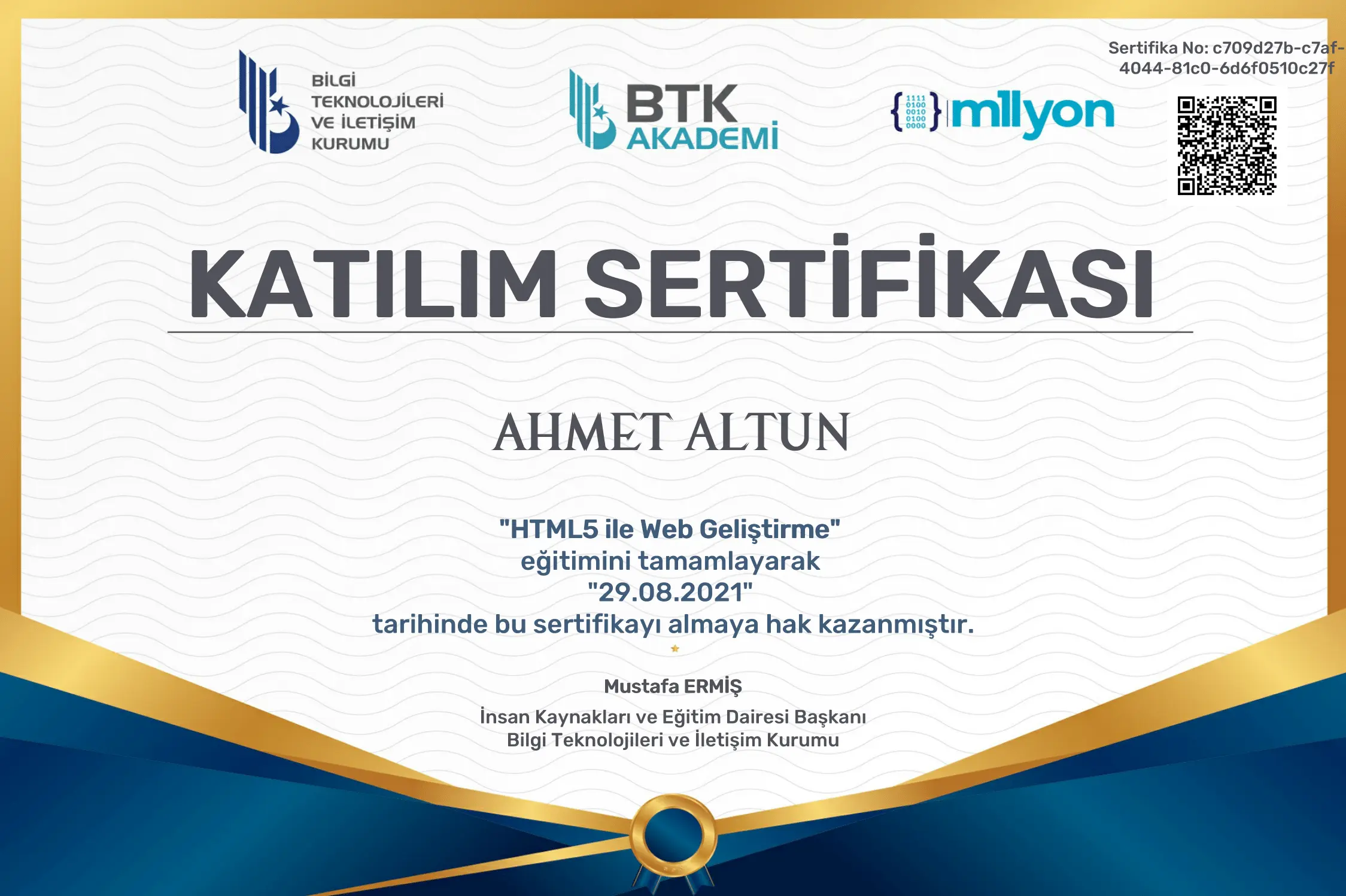 HTML 5 ile Web Geliştirme - BTK Akademi - Ahmet Altun Sertifika - ahmetxaltun.com
